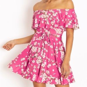 Blackmilk Cherry Blossom Pink Off The Shoulder Frill Dress Medium